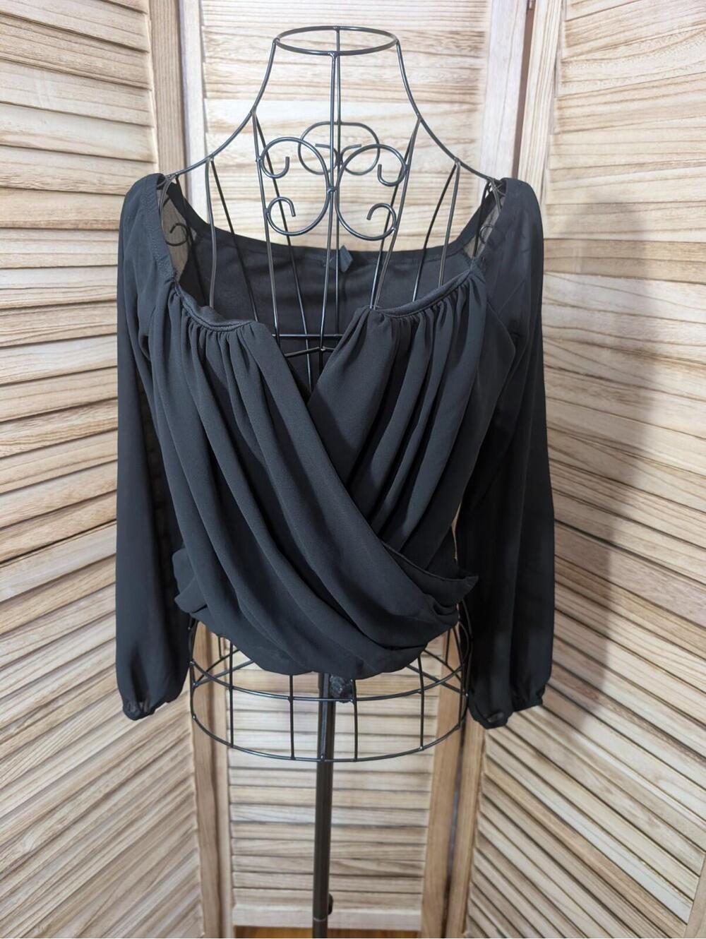 Windsor Black Top Sheer‎ Sleeves Womens S Crop Dance Festival